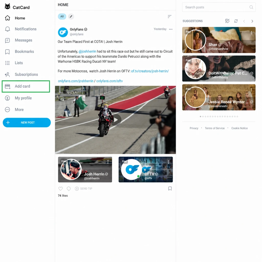 Главная страница OnlyFans после входа