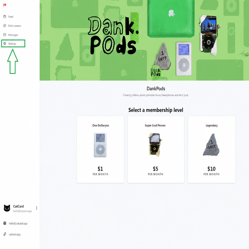 Экран Patreon с выбором подписки для оплаты