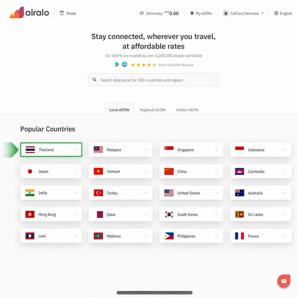 Сервис Airalo для покупки eSIM за рубежом — оплата картой CatCard