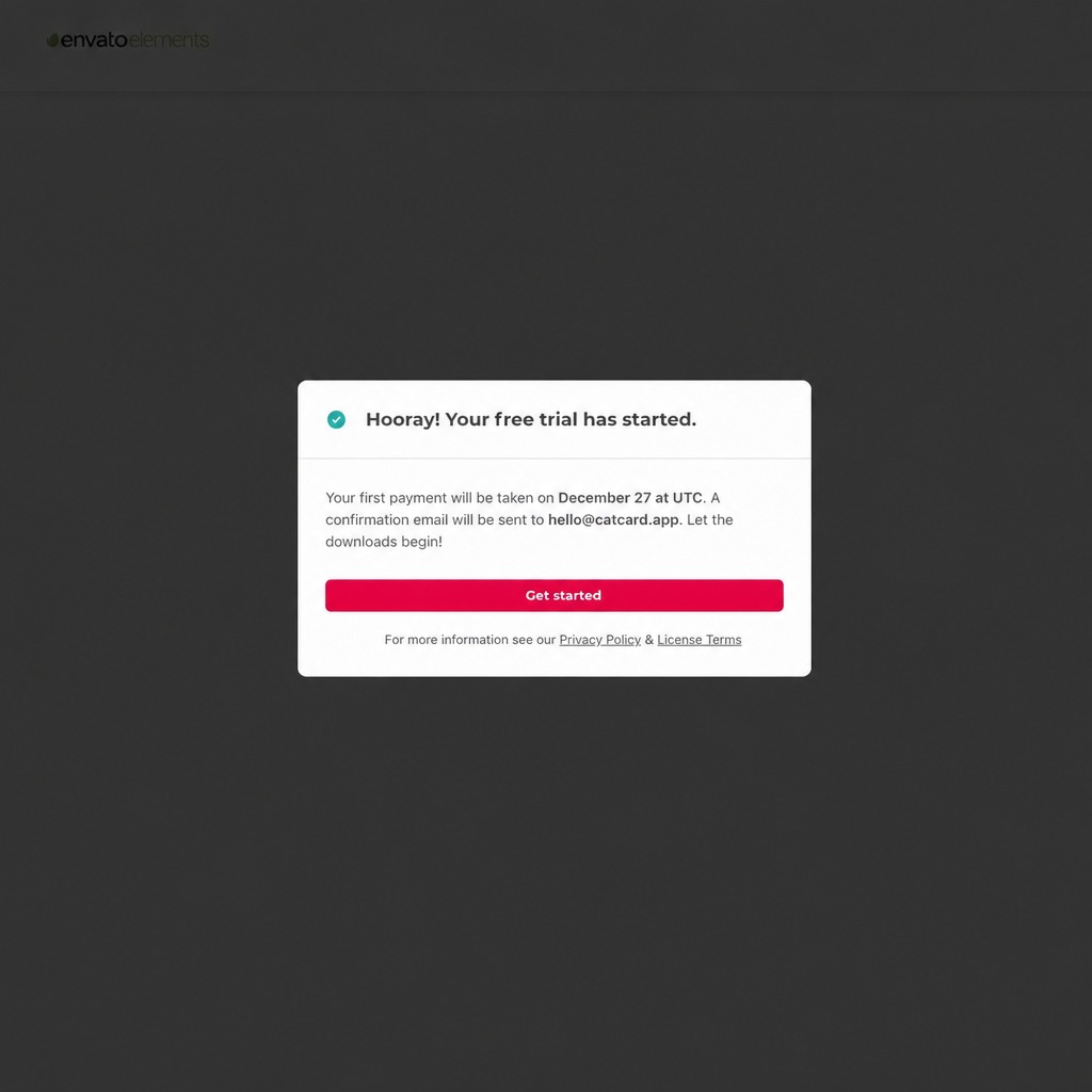 Подтверждение старта пробного периода Envato Elements
