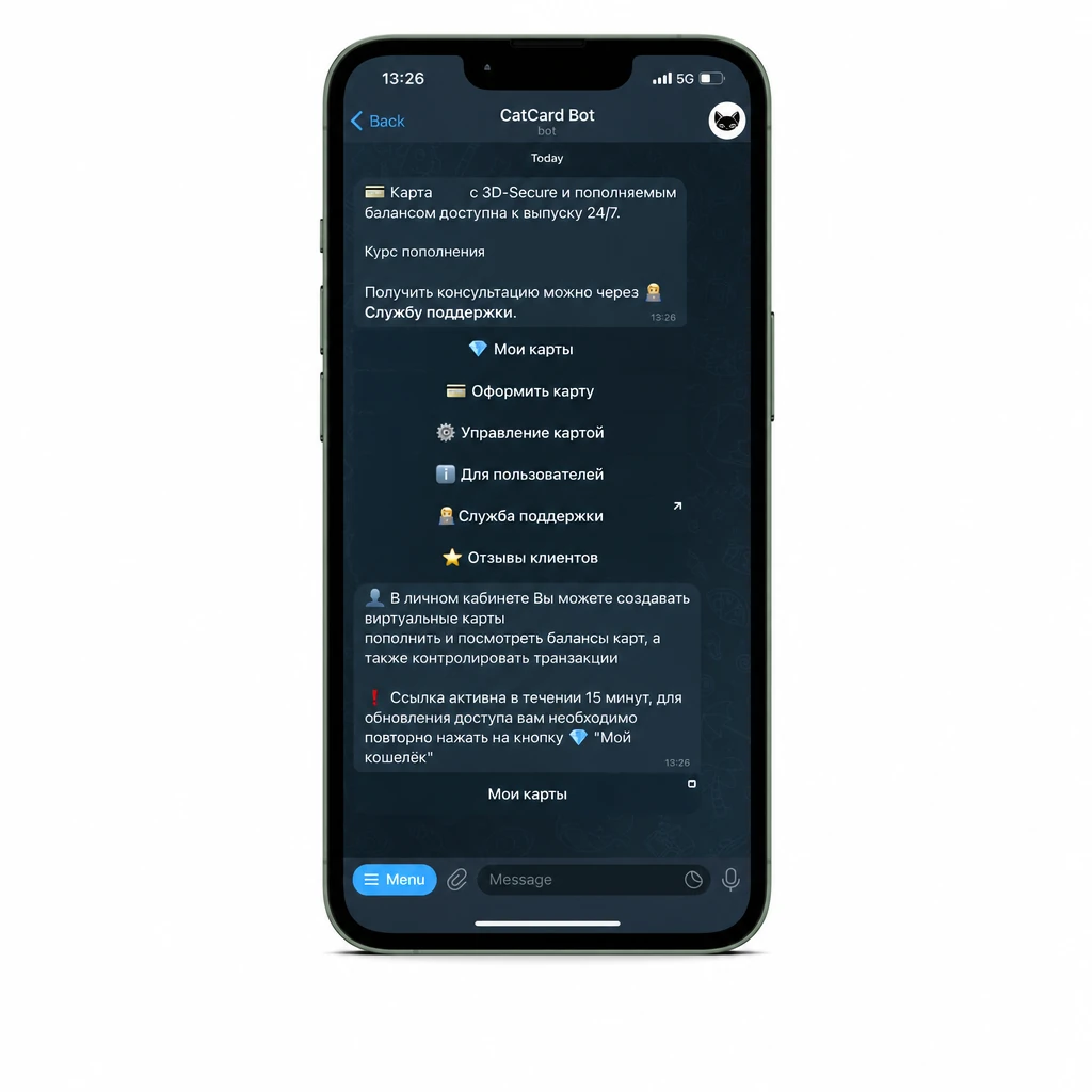 Веб-приложение CatCard в Telegram — вход в личный кабинет
