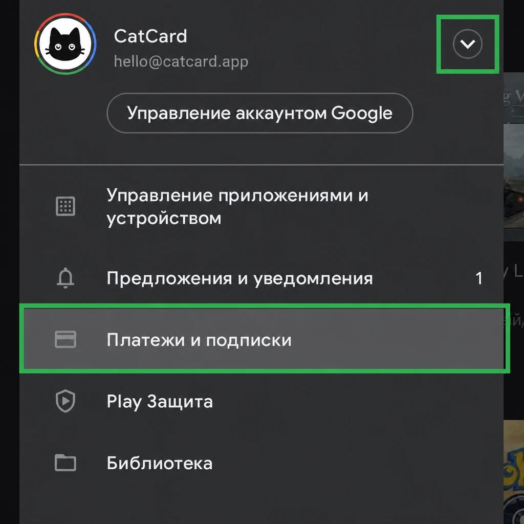 Раздел Способы оплаты в Google Play