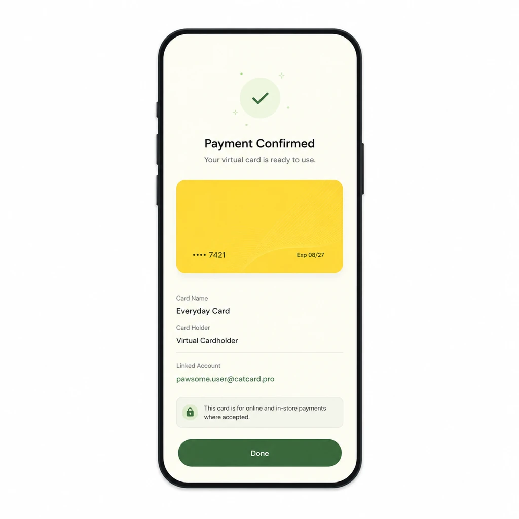 Экран Payment Confirmed в Google Wallet — карта Everyday Card успешно верифицирована