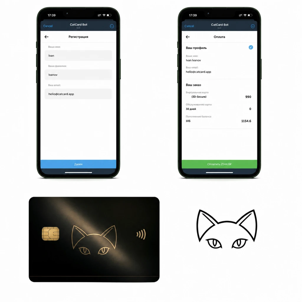 Форма регистрации при выпуске карты CatCard — ввод имени и почты