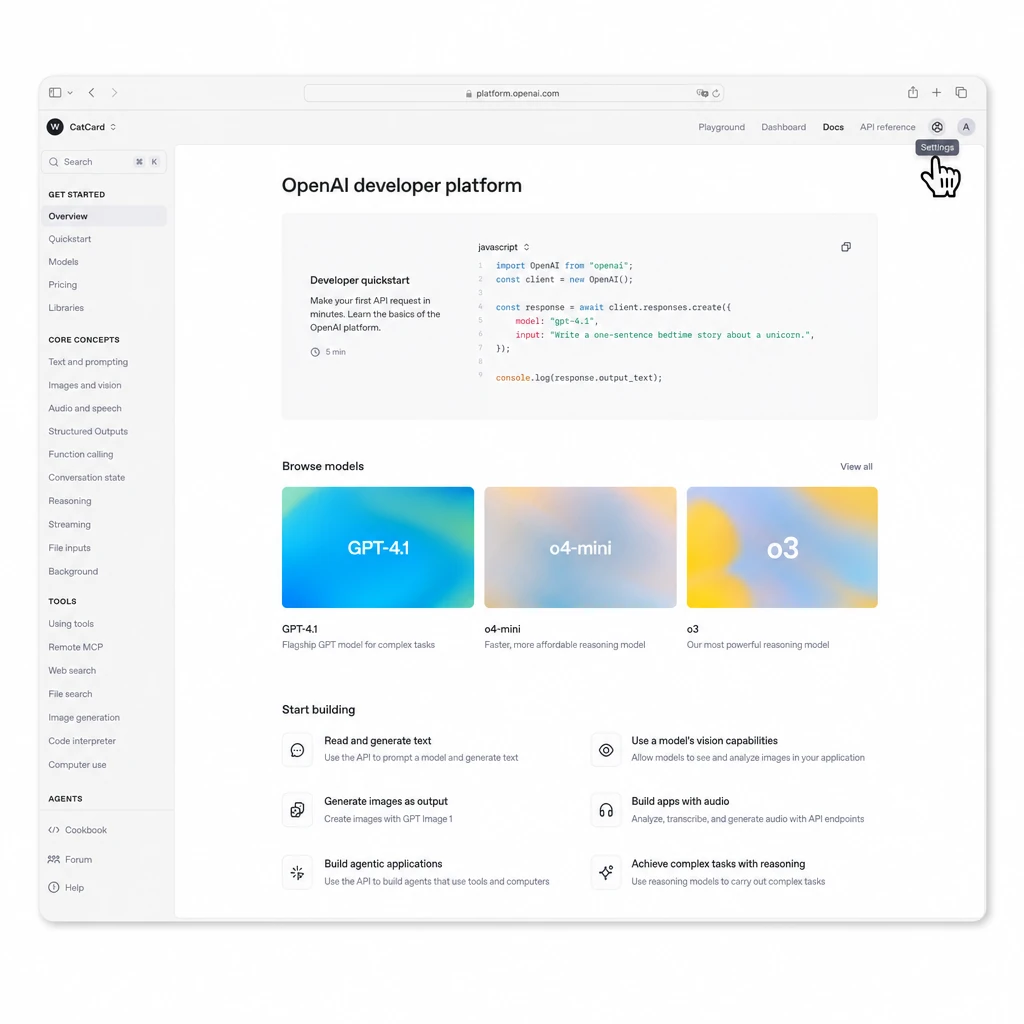 Главная страница platform.openai.com после входа в аккаунт