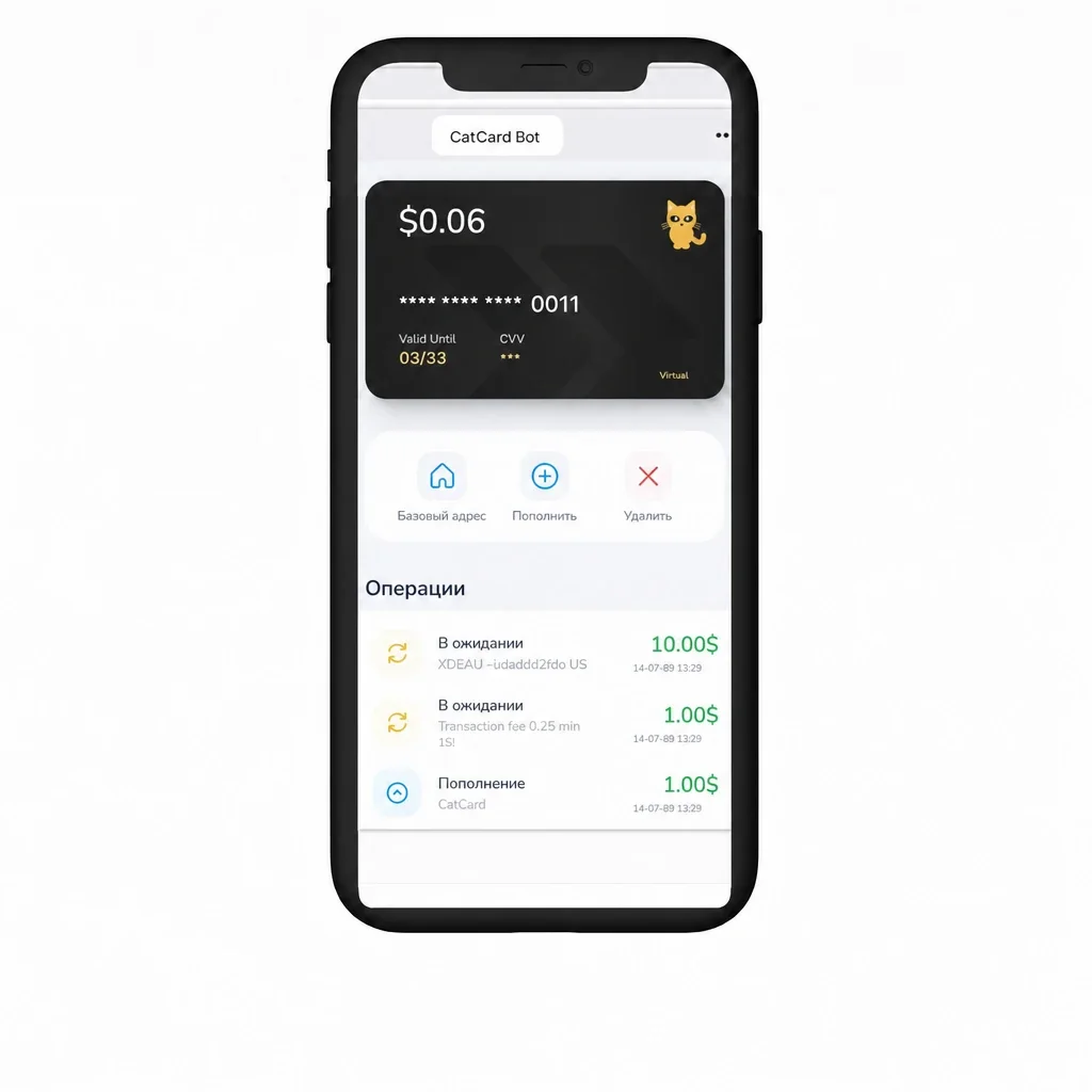 Карта CatCard в Telegram Mini App — управление и транзакции