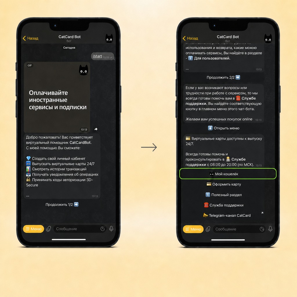 Мини-приложение CatCard в Telegram — экран входа