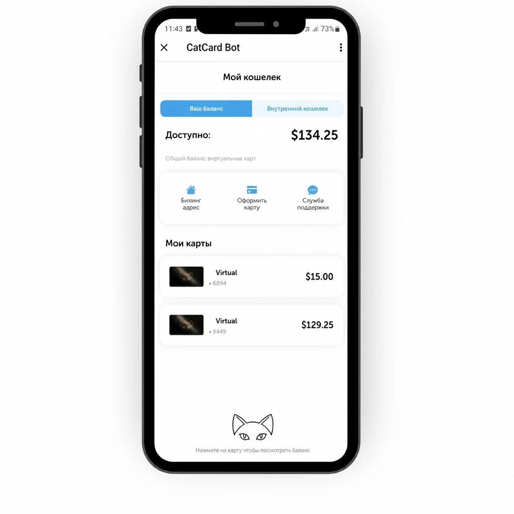 Главное меню личного кабинета CatCard — управление картами