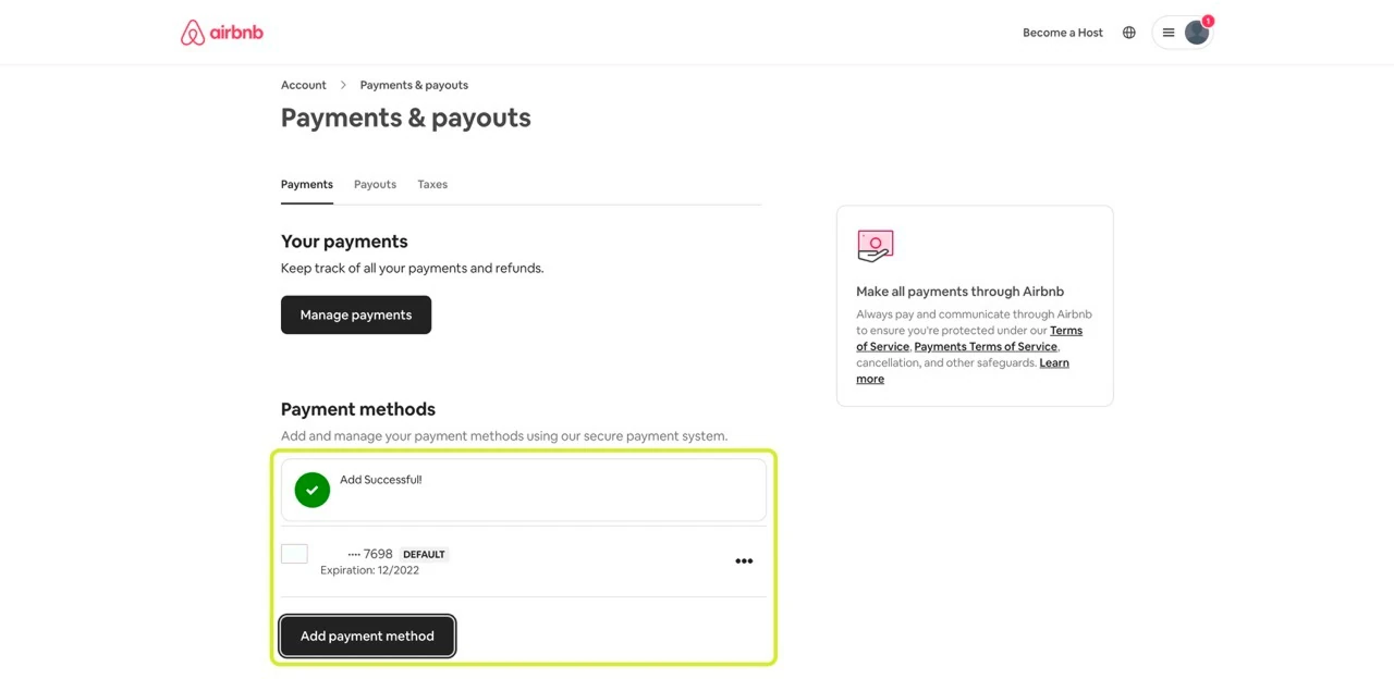 Виртуальная карта CatCard успешно добавлена в аккаунт Airbnb
