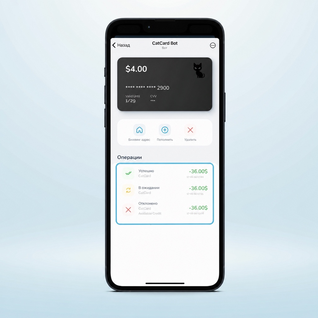 Уведомление от бота CatCard о списании с виртуальной карты