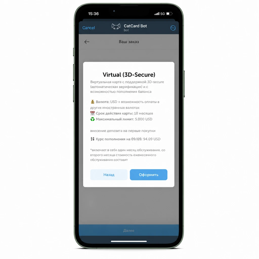Условия выпуска пополняемой виртуальной карты CatCard с поддержкой 3D Secure